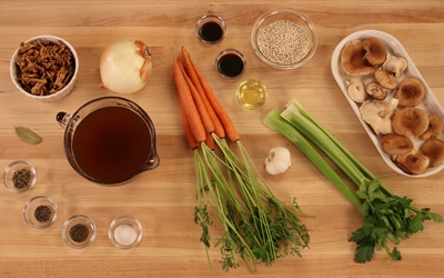 Ingredients for our mushroom, barley soup