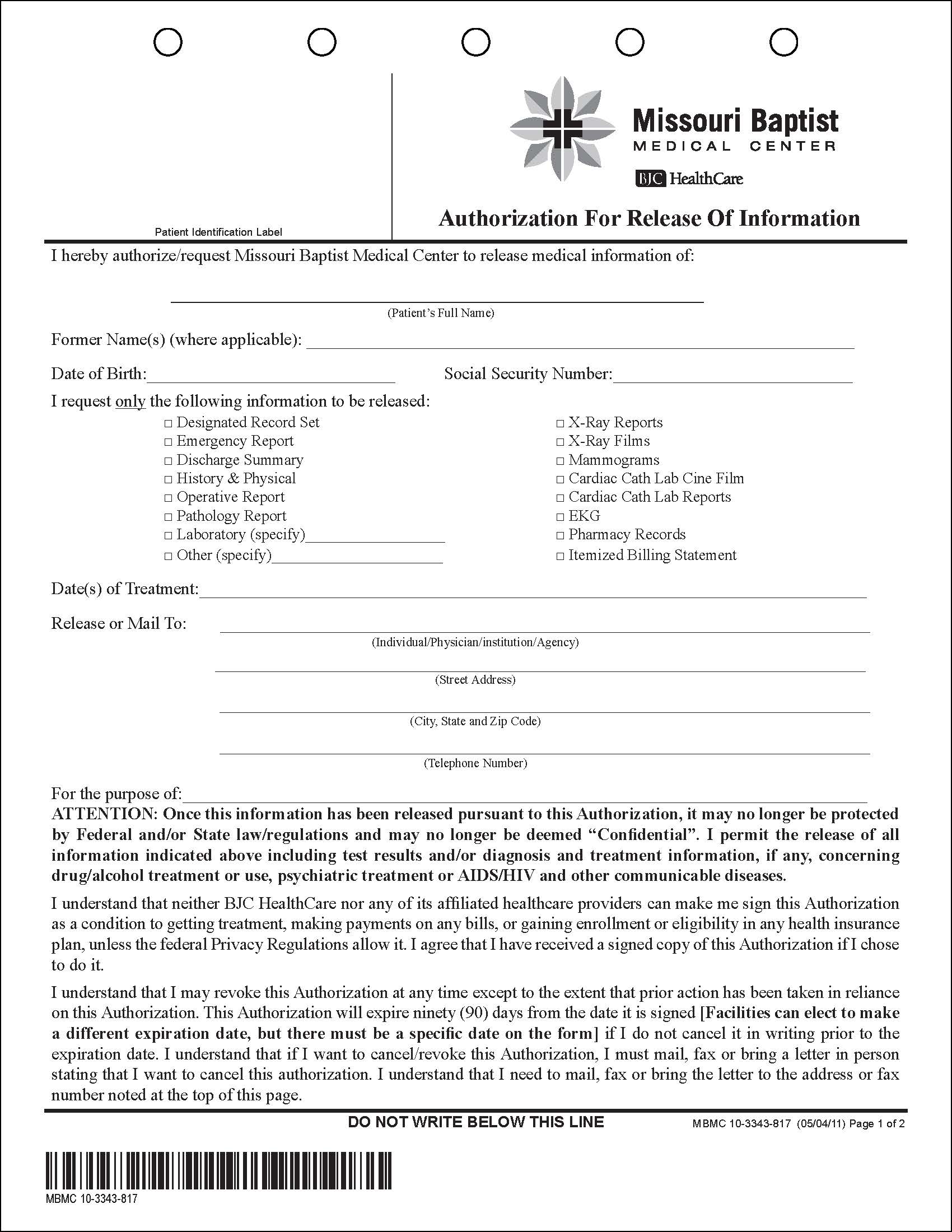 Release of Information form